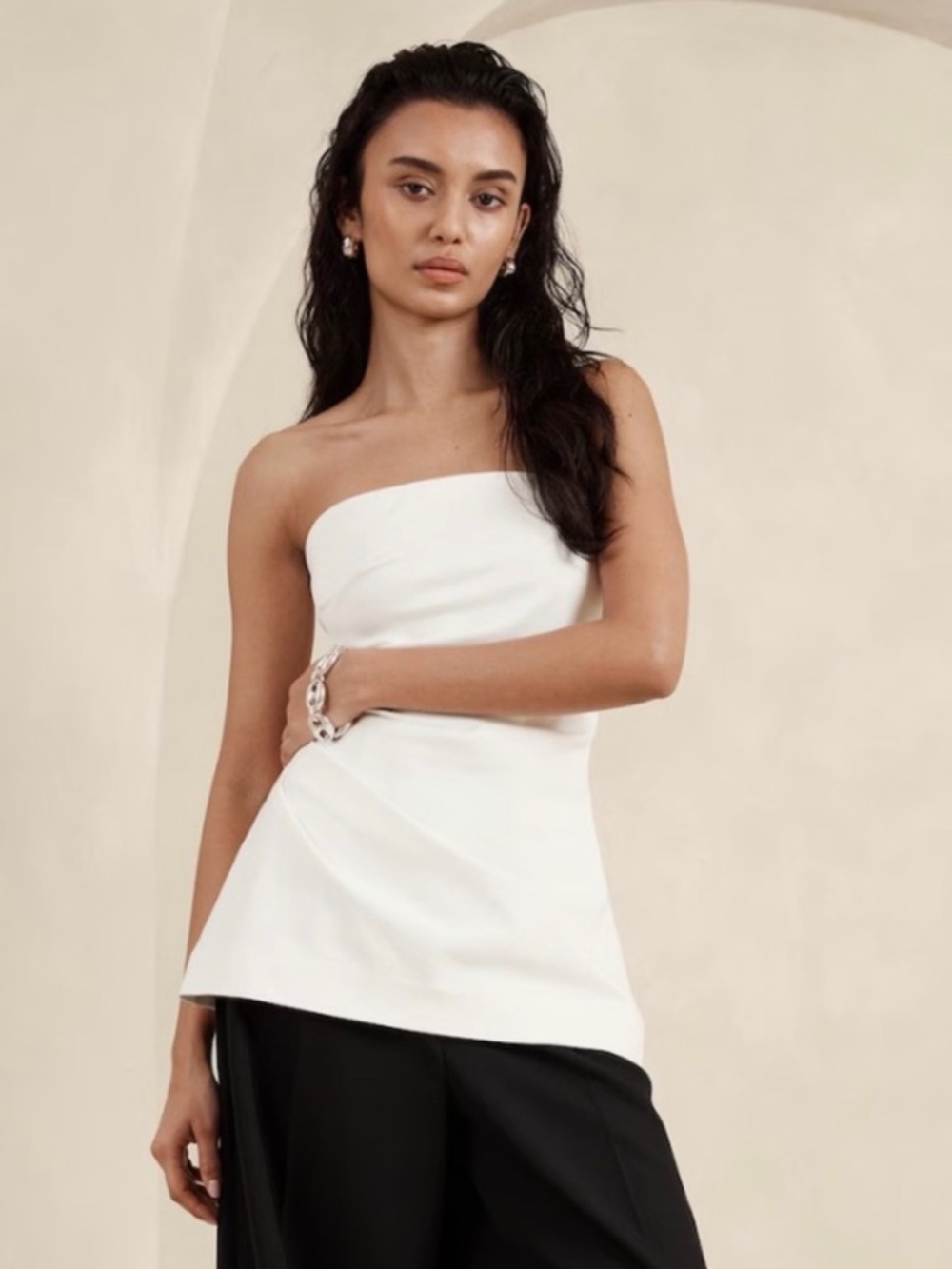 Banana Republic Everywhere Ponte Strapless White Draped Women’s Top Sz L